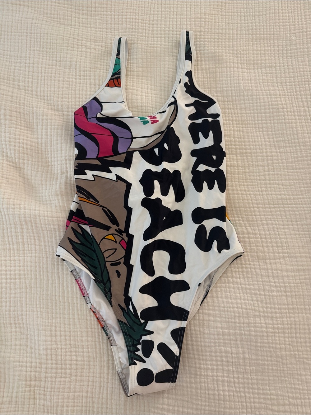adidas White Multicolor Graphic Kids One-Piece Swimsuit